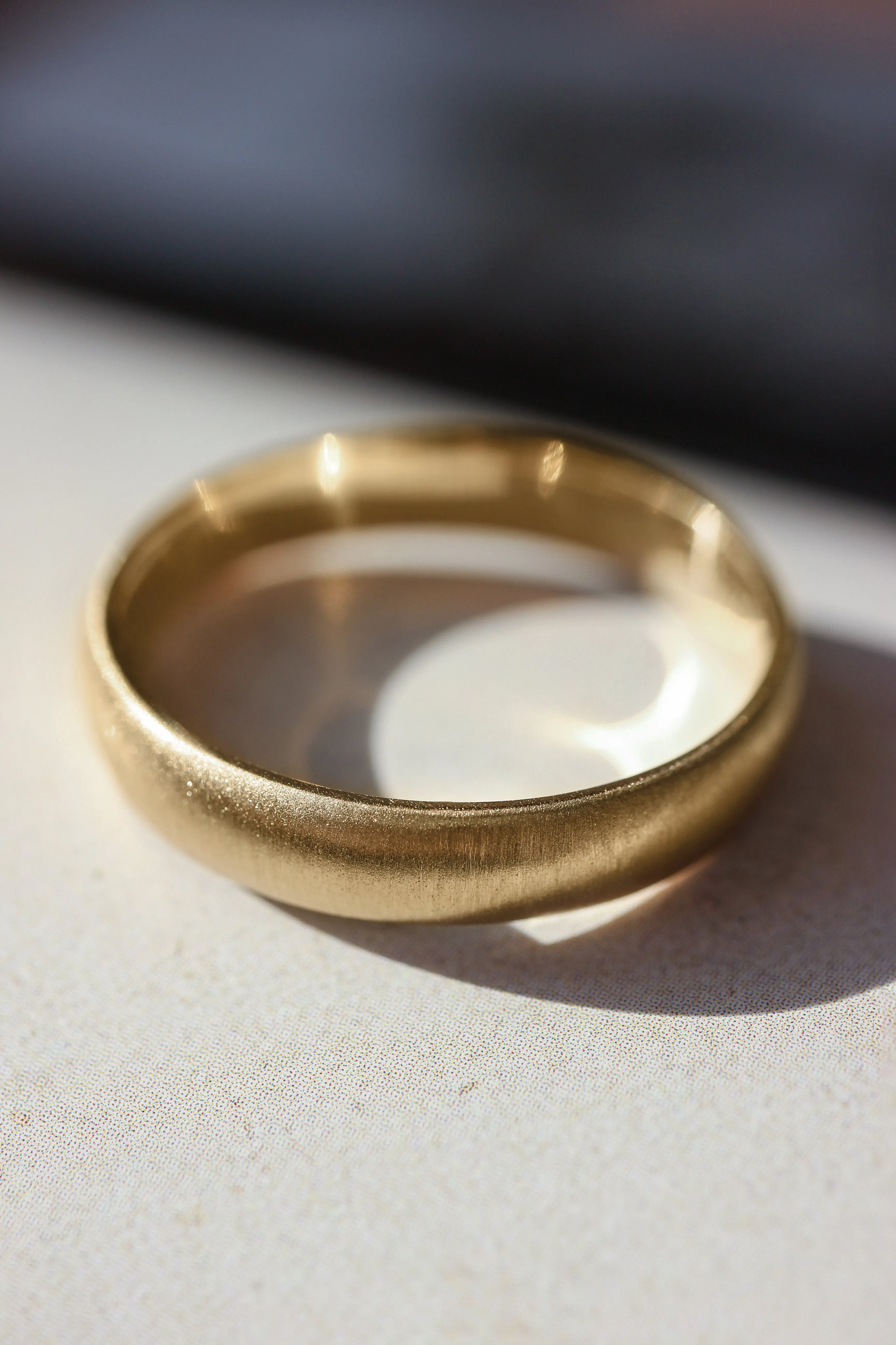 Satin finish gold ring, simple wedding band, 4 mm width