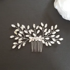 Simple Crystal Leaf Hair Comb for Brides-Pasque