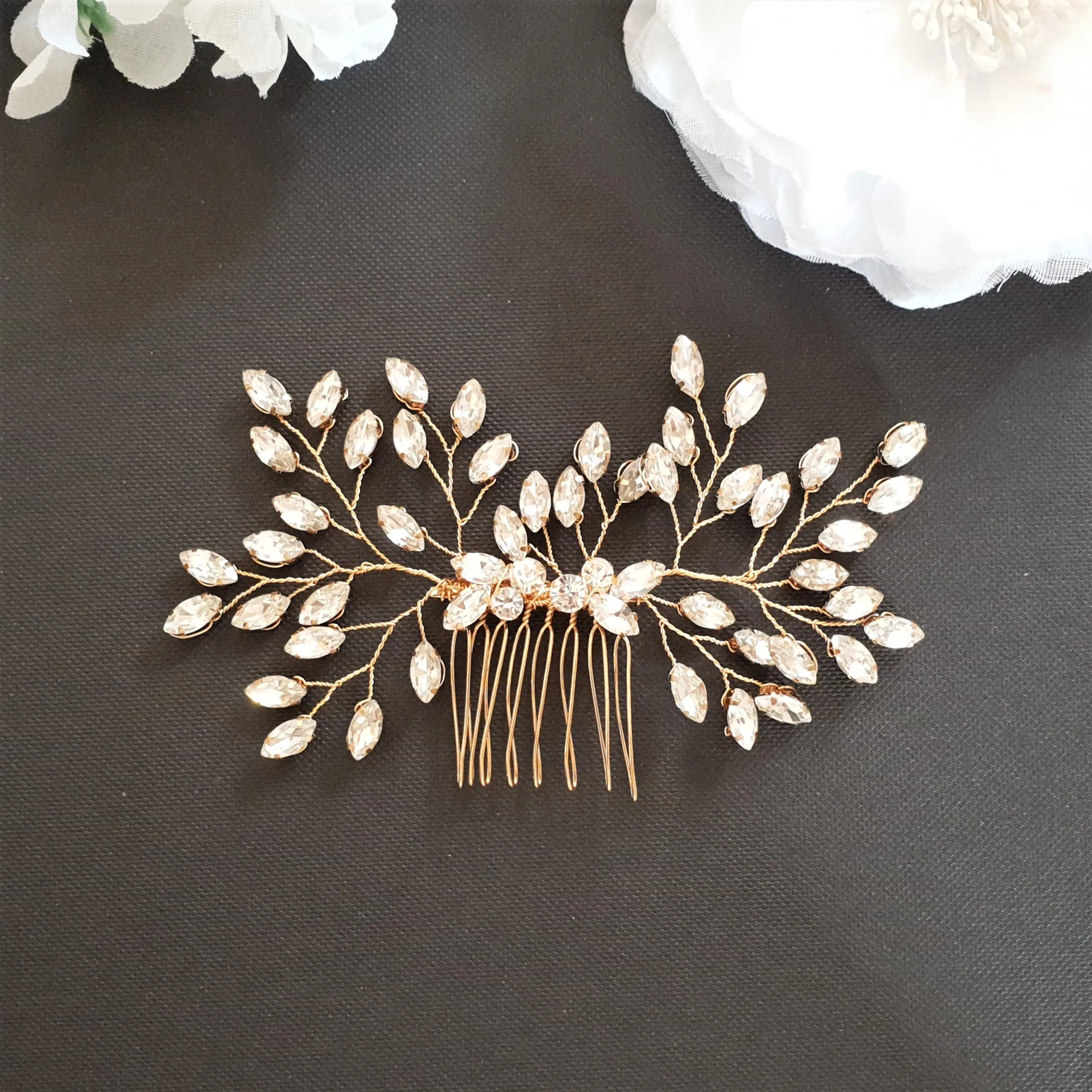 Simple Crystal Leaf Hair Comb for Brides-Pasque