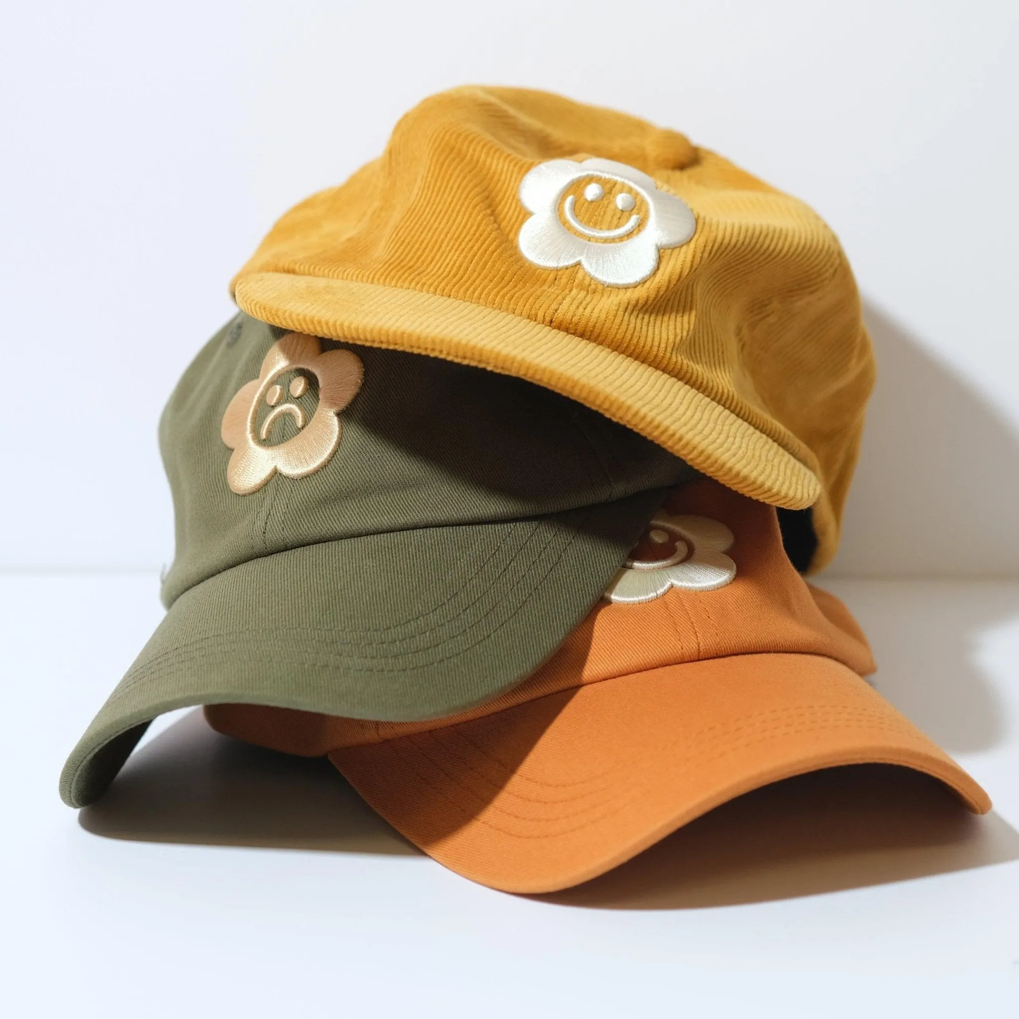 Smiley Flower Yellow Corduroy Dad Hat