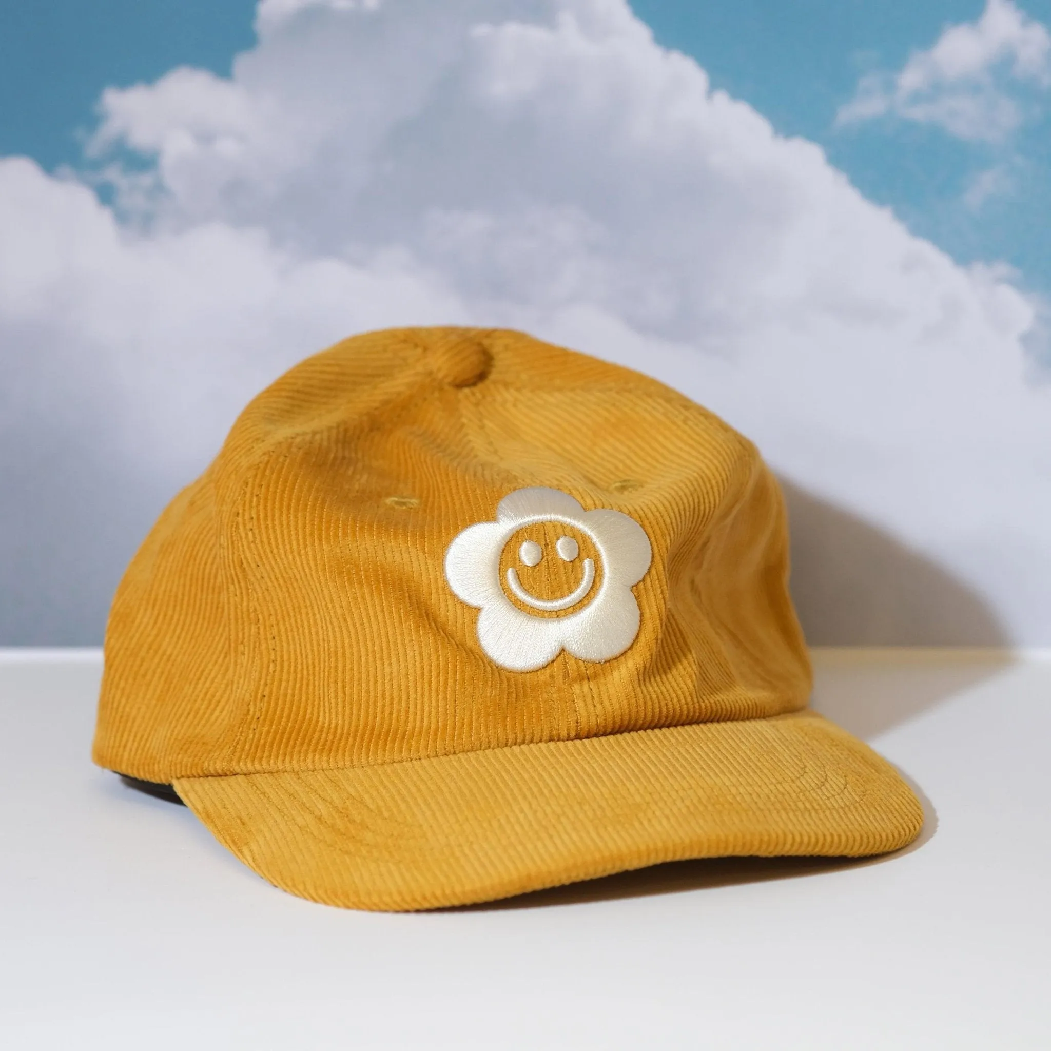 Smiley Flower Yellow Corduroy Dad Hat