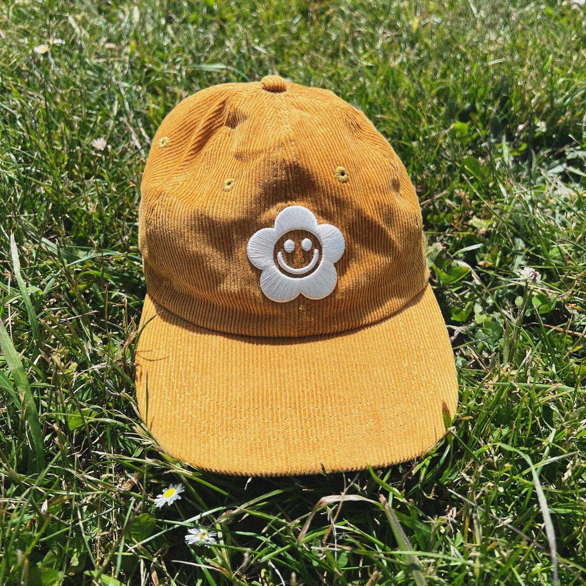 Smiley Flower Yellow Corduroy Dad Hat