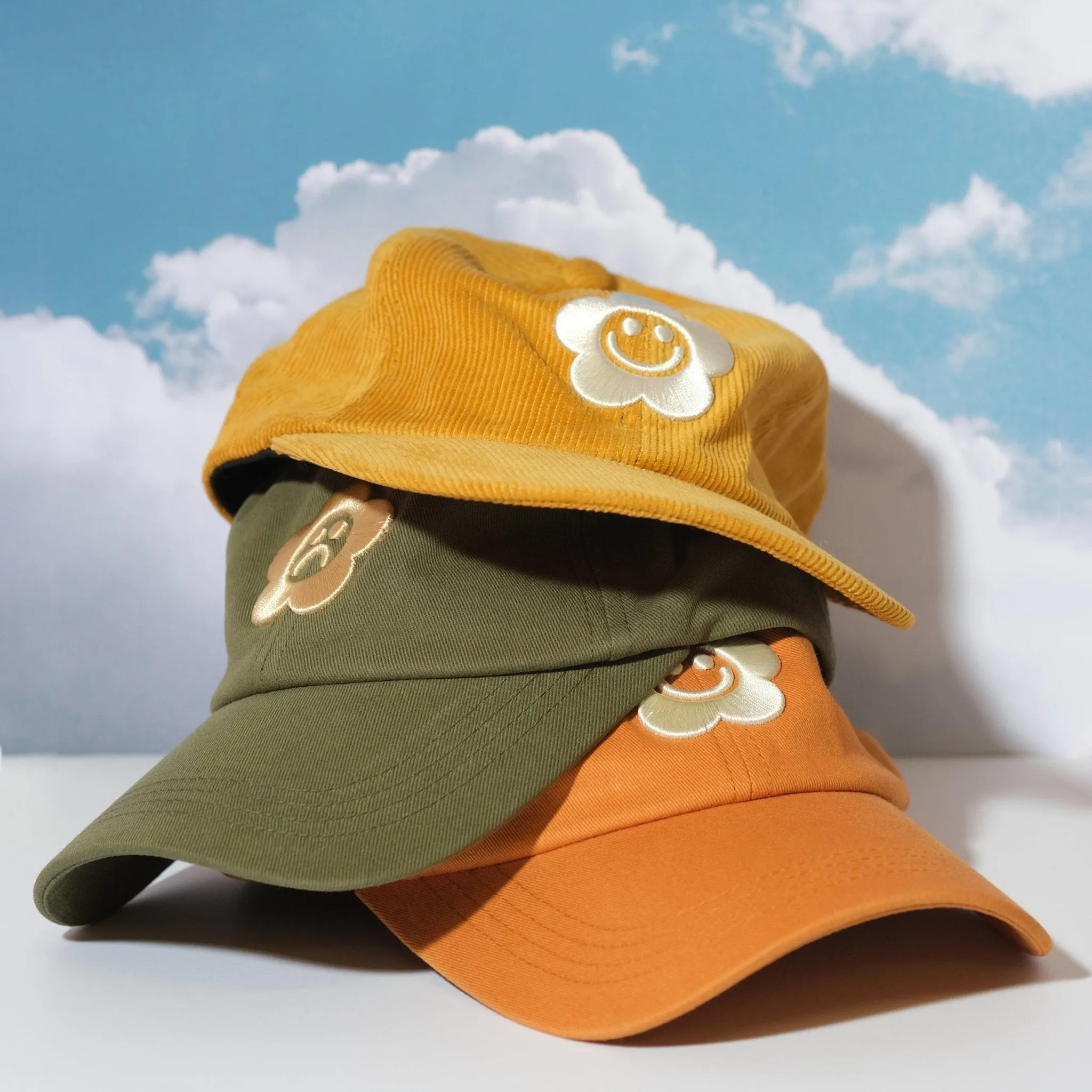 Smiley Flower Yellow Corduroy Dad Hat