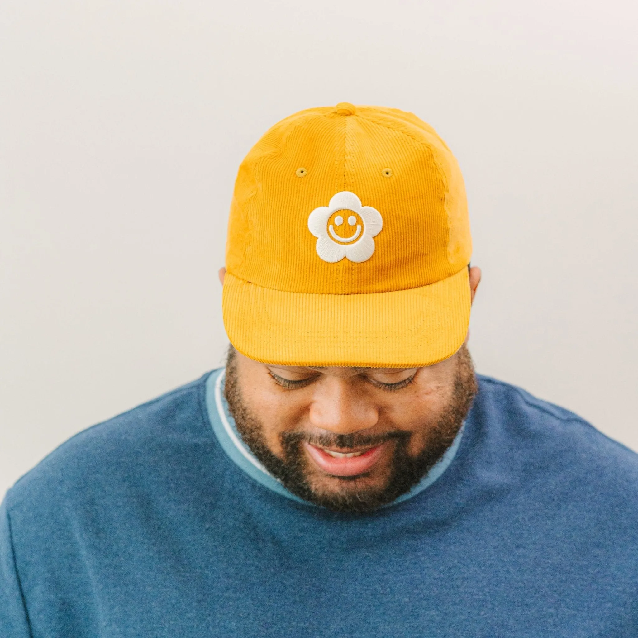 Smiley Flower Yellow Corduroy Dad Hat