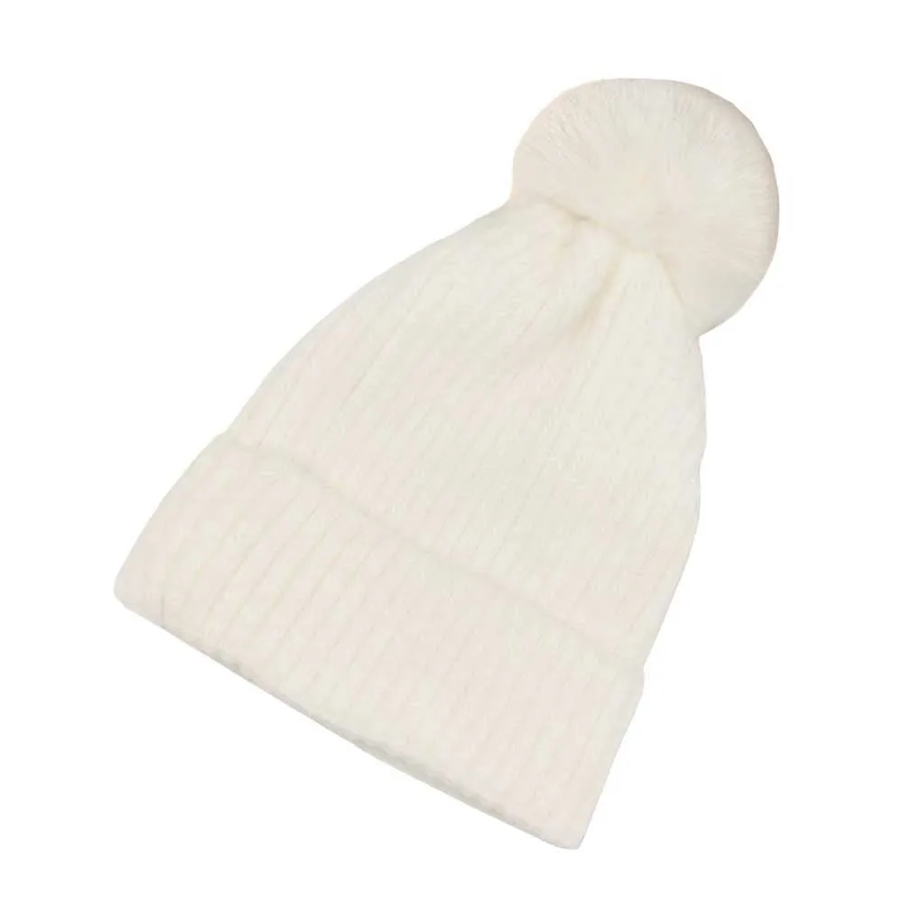 Solid knit Pom Pom Beanie Hat