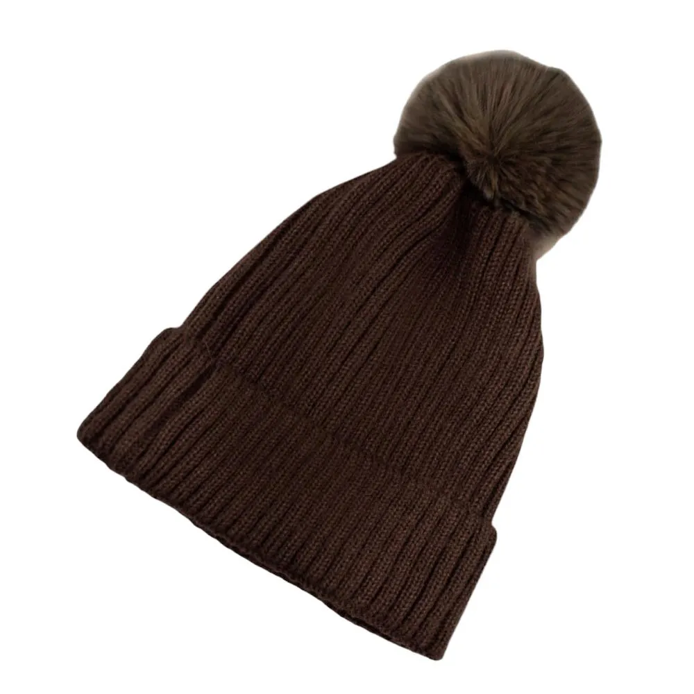 Solid knit Pom Pom Beanie Hat