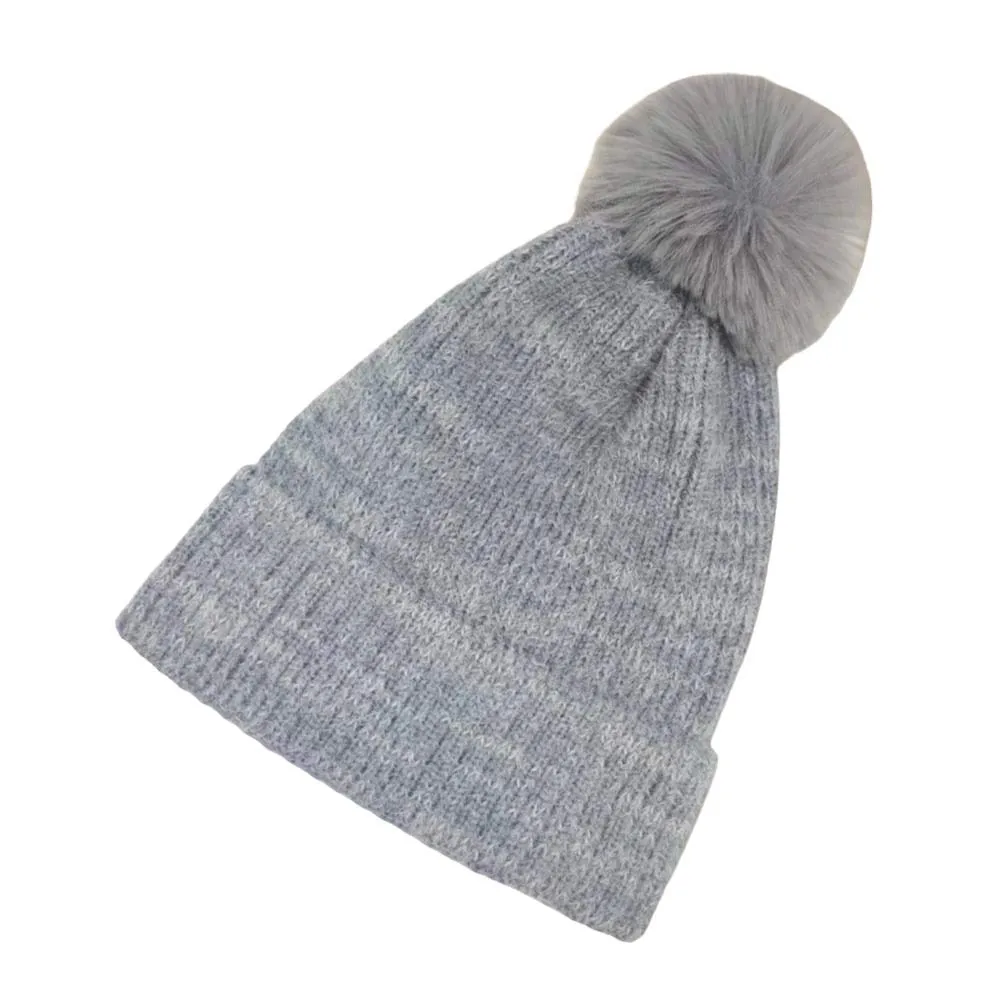 Solid knit Pom Pom Beanie Hat