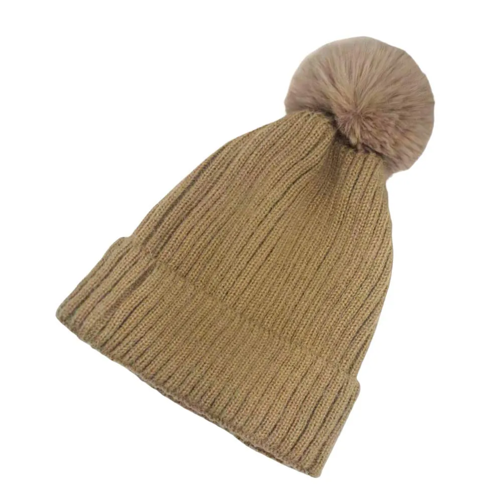 Solid knit Pom Pom Beanie Hat