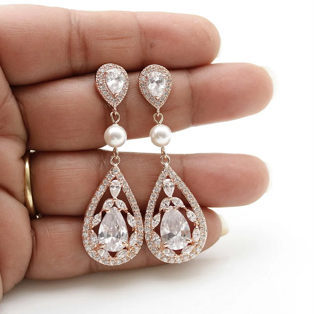 Teardrop Wedding Earrings-Esther