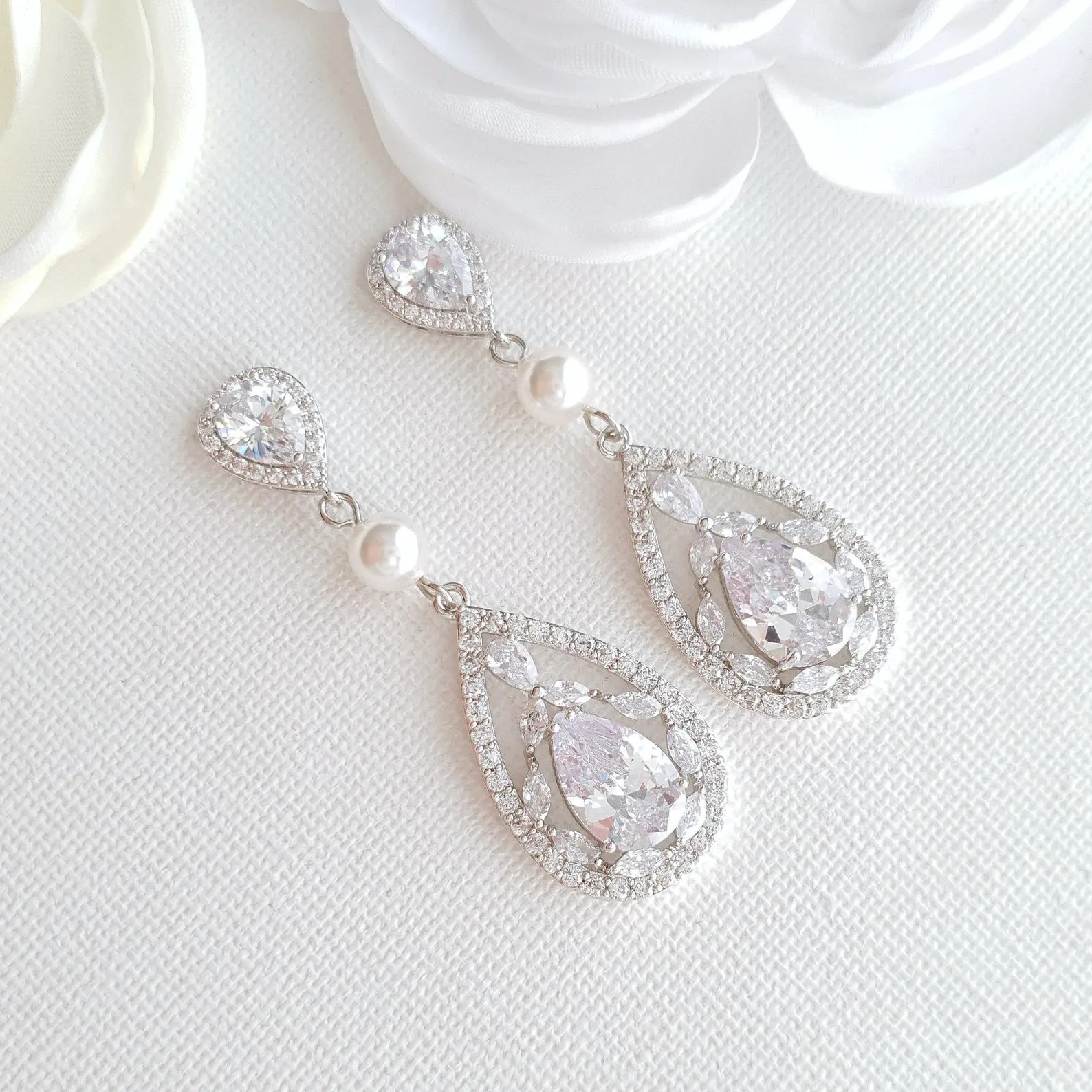 Teardrop Wedding Earrings-Esther