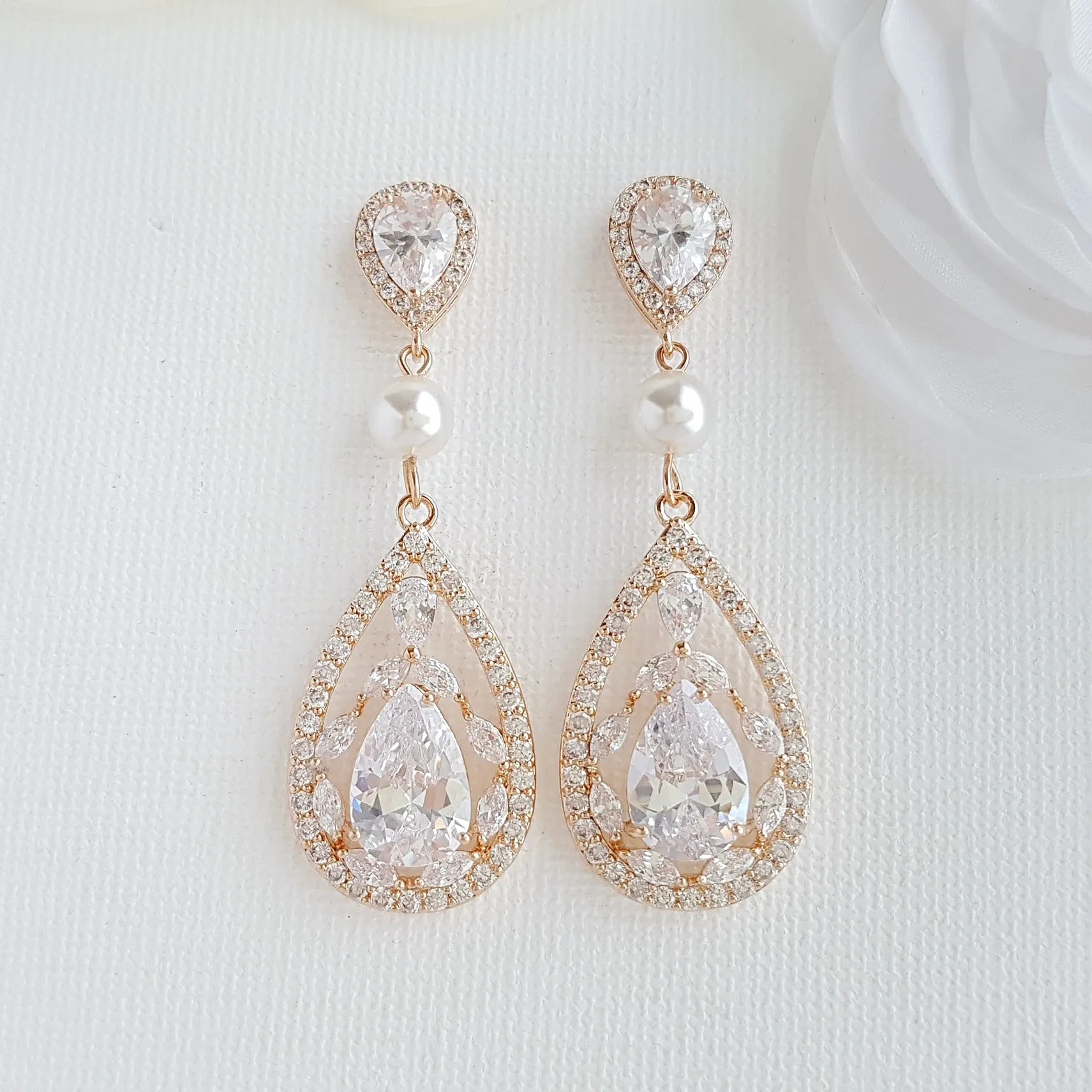 Teardrop Wedding Earrings-Esther