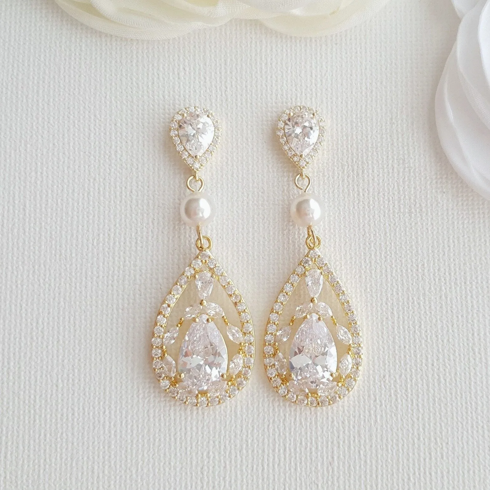 Teardrop Wedding Earrings-Esther