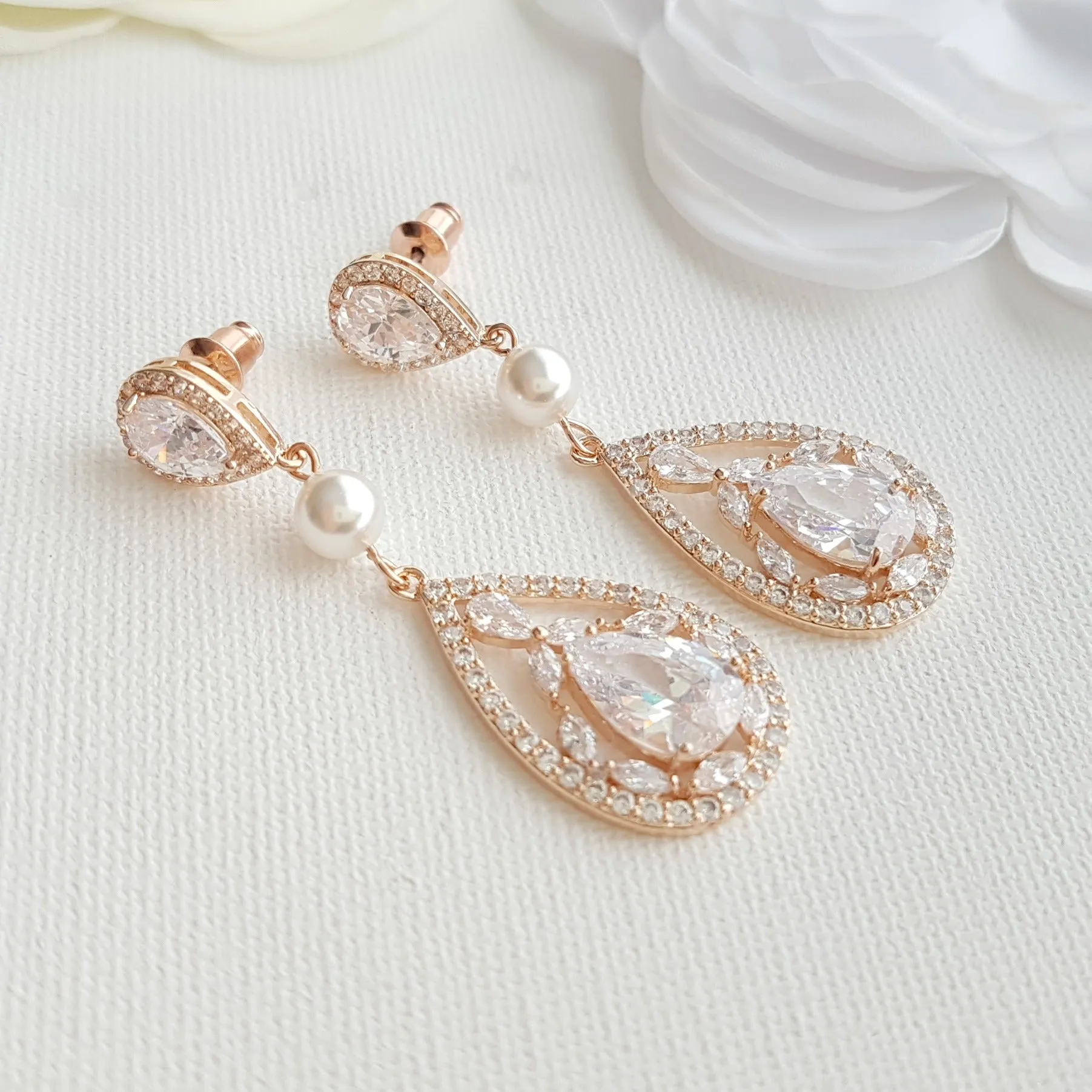 Teardrop Wedding Earrings-Esther