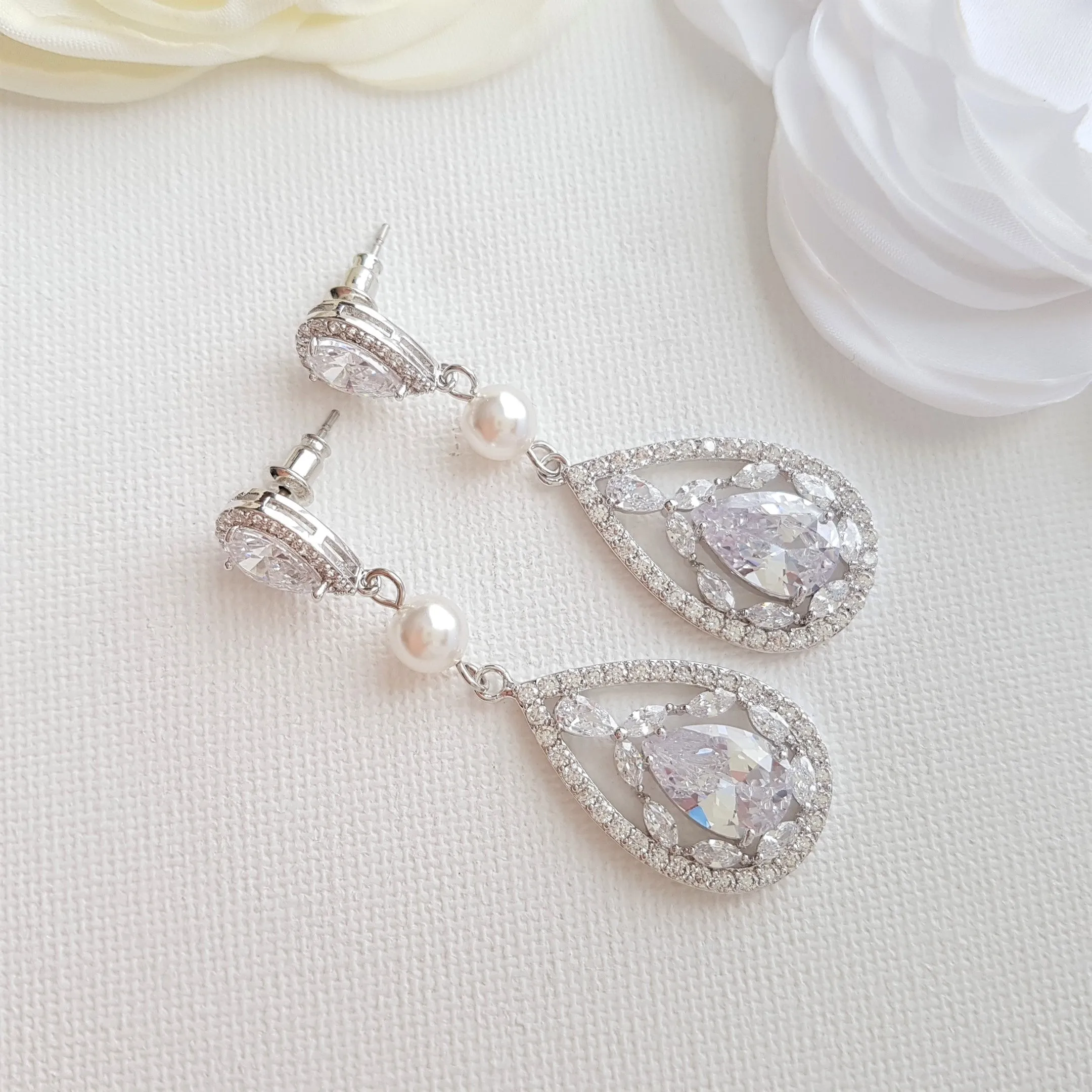 Teardrop Wedding Earrings-Esther