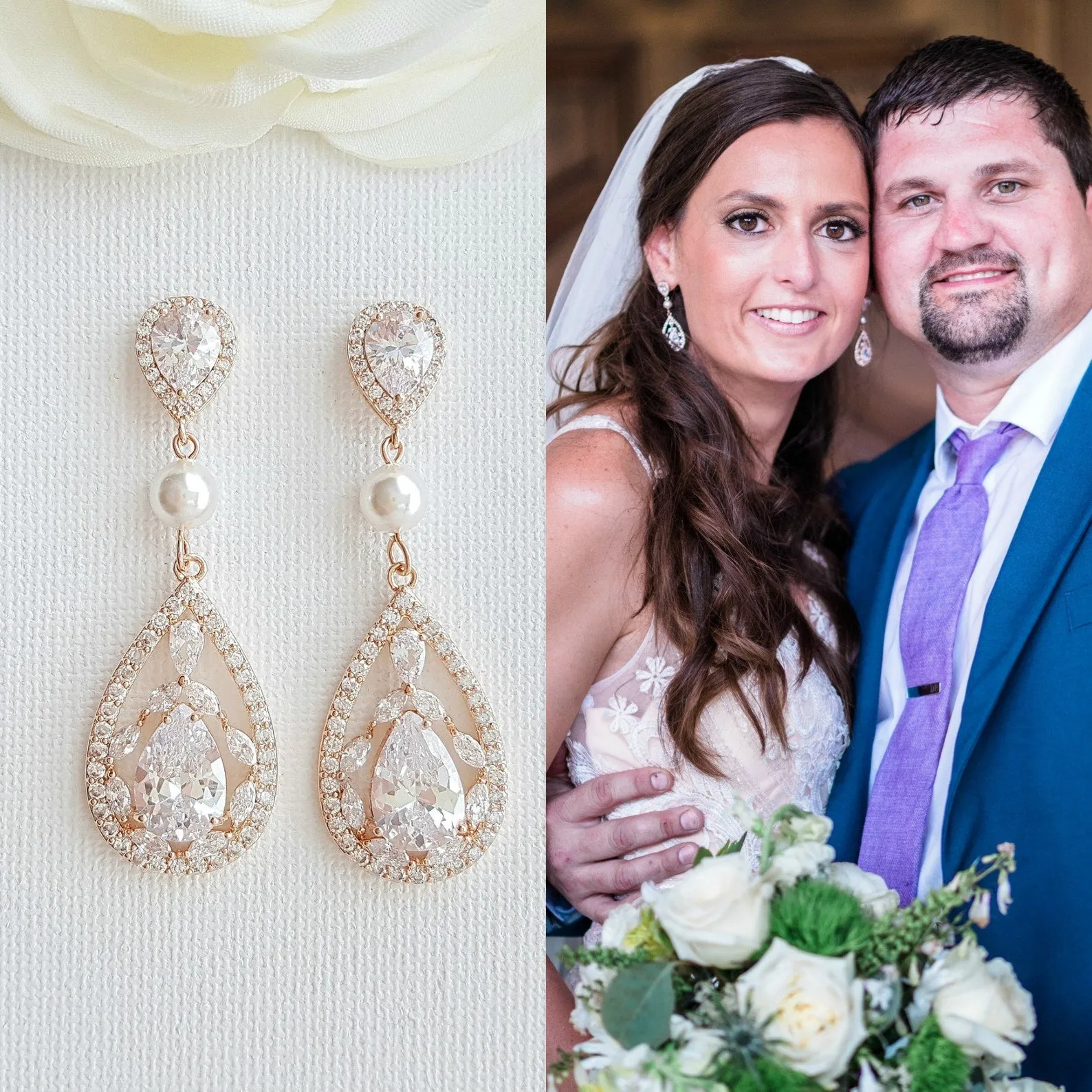 Teardrop Wedding Earrings-Esther