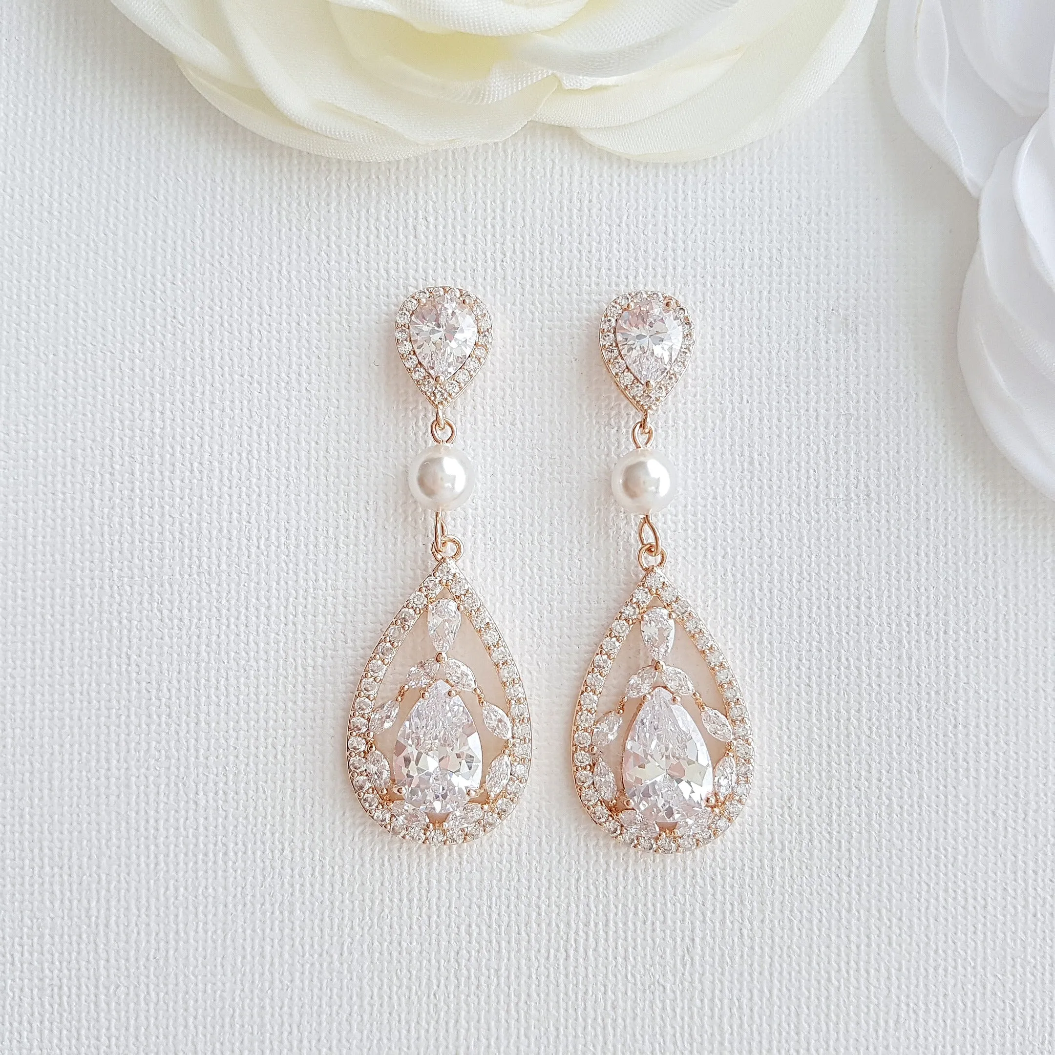 Teardrop Wedding Earrings-Esther