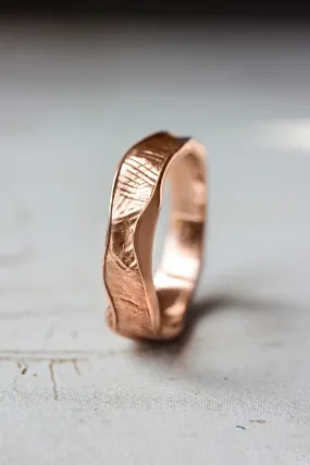 Textured unisex wedding band, melted ring with fabric texture