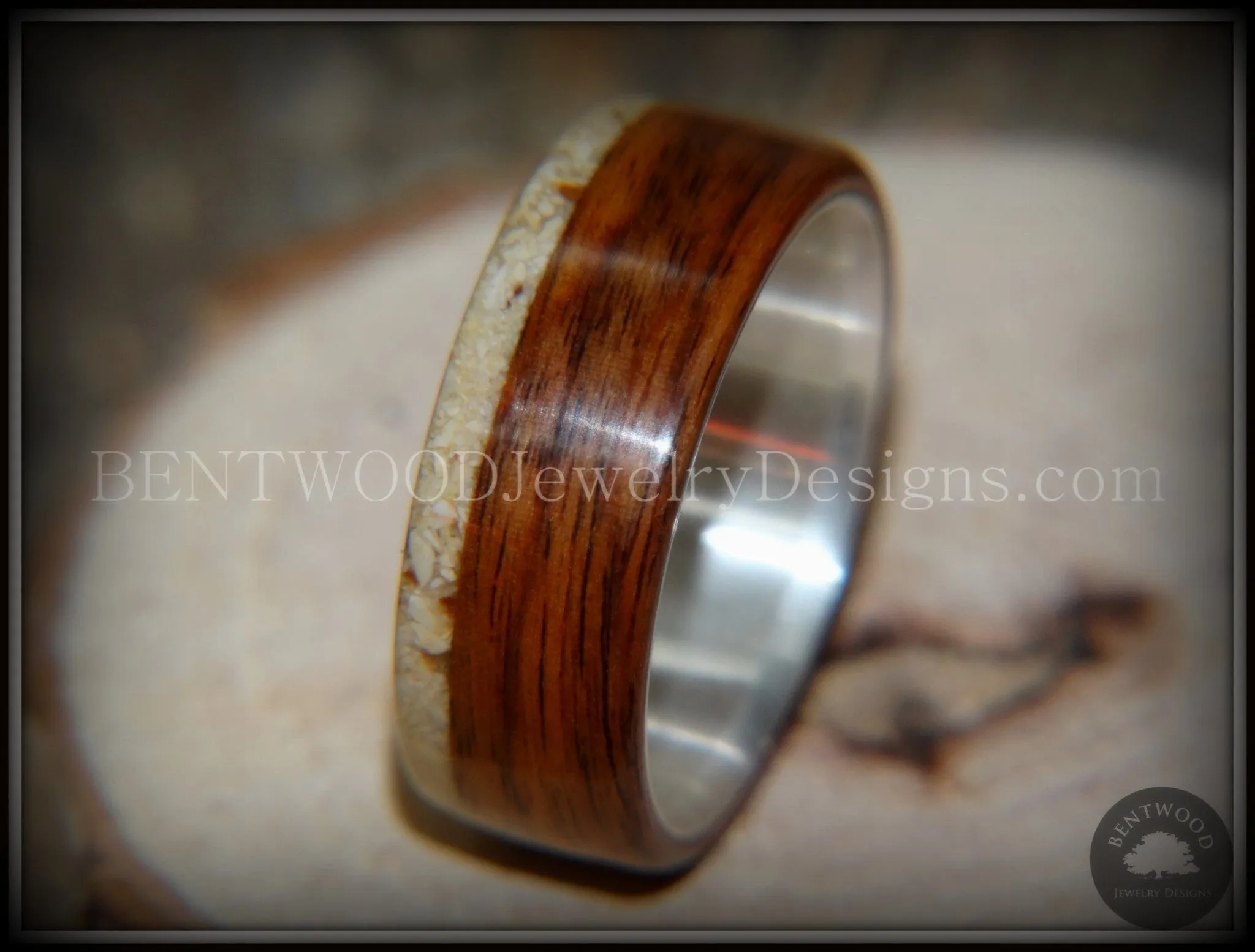 Bentwood Ring - Rosewood and Offset Beach Sand Inlay on Silver Core