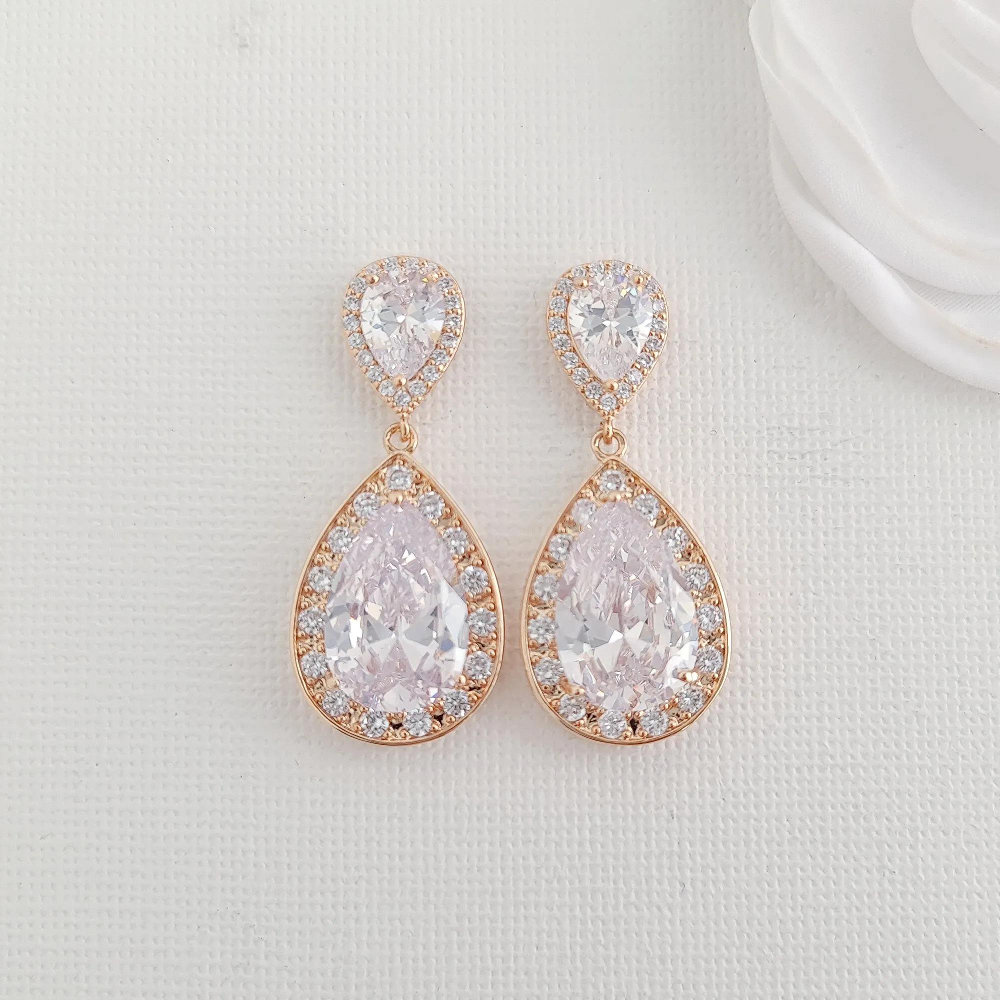 Wedding Earrings for Brides, Bridesmaids in Teardrops-Evelyn