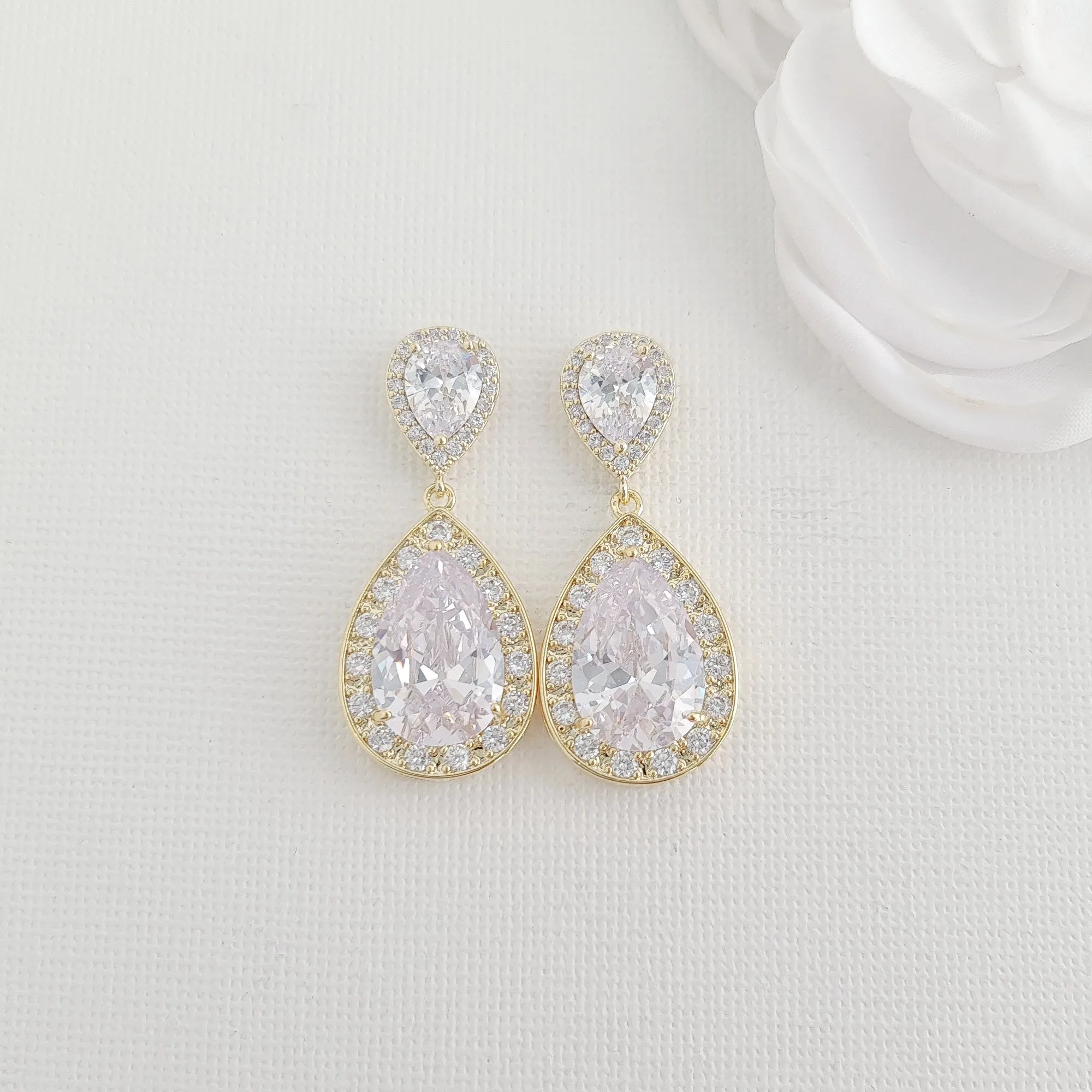 Wedding Earrings for Brides, Bridesmaids in Teardrops-Evelyn