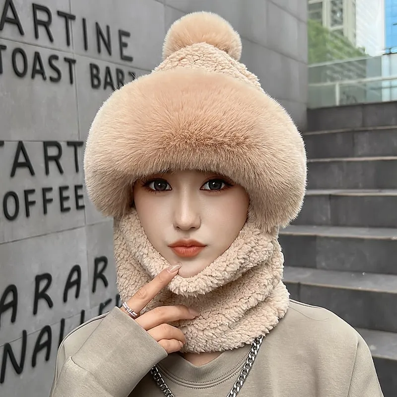 Women Wool Knitted Windproof Winter Outdoor Thick Hat Scarf