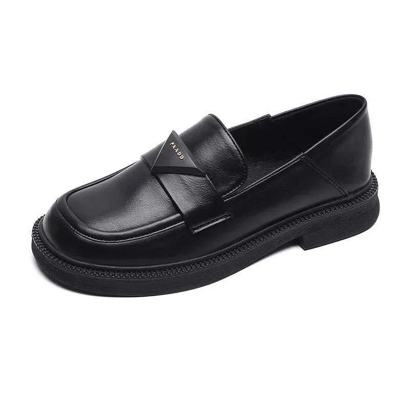 Women's Casual Leather Med-heel Loafers Pumps - W919-1 Shoes